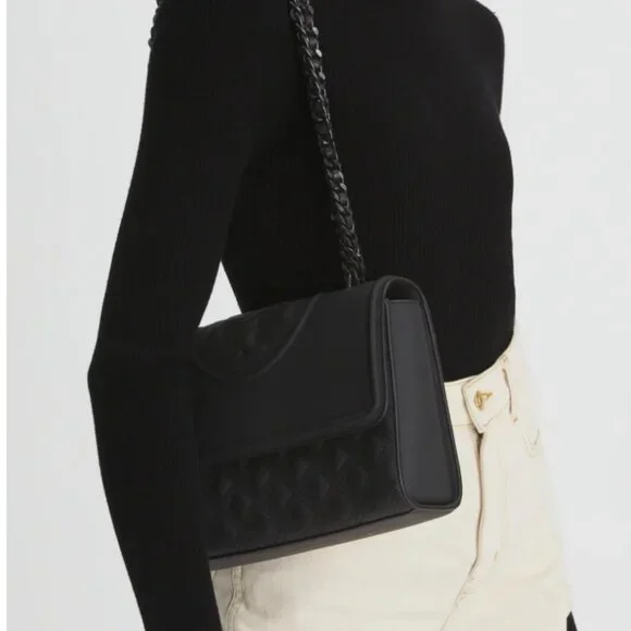 TORY BURCH Fleming Convertible Shoulder Bag Matte Black - Picture 1 of 13